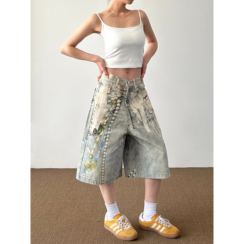 Embroidery Design 3D - Pantalones Cortos de Mezclilla Unisex de