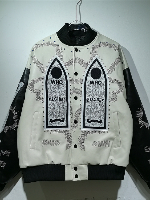Embroidery Gothic - Chaqueta de cuero PU estilo motociclista