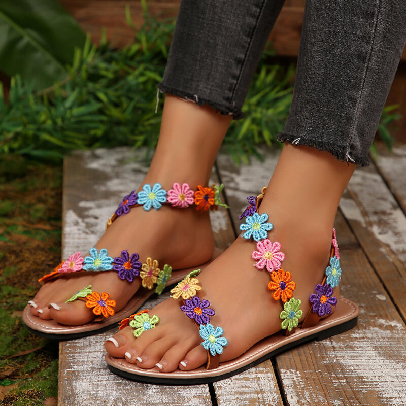 Embroidery Flower - Sandalias de Diseño Bohemio con Bordado