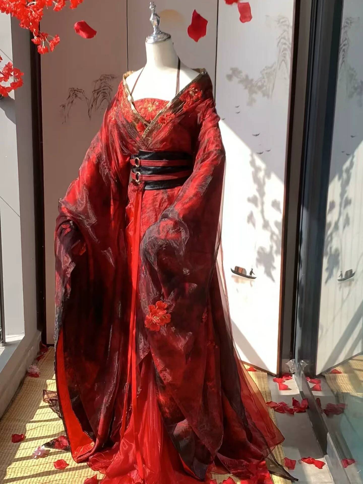 Embroidery Knit - Nuevo Hanfu Rojo Datura para Mujer,