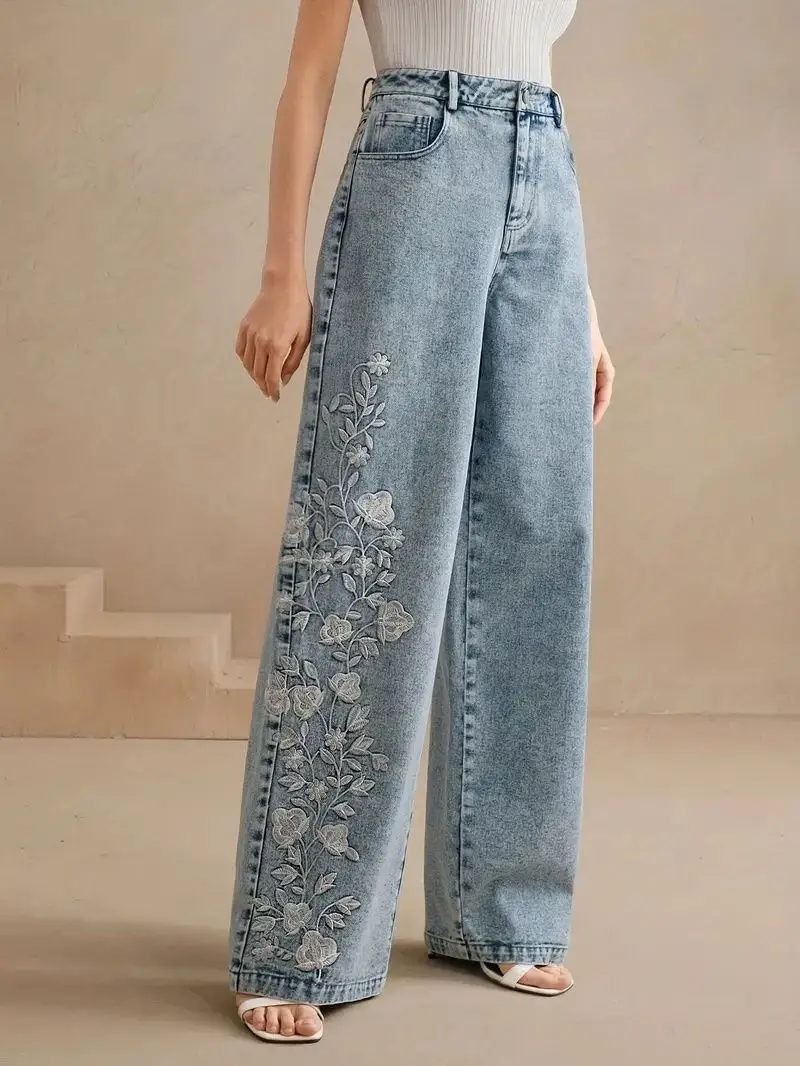 Embroidery Design - Jeans de Pierna Recta Y2K para