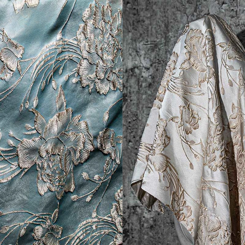 Embroidery Design 3D - Rosa dorada Jacquard relieve bordado 3D