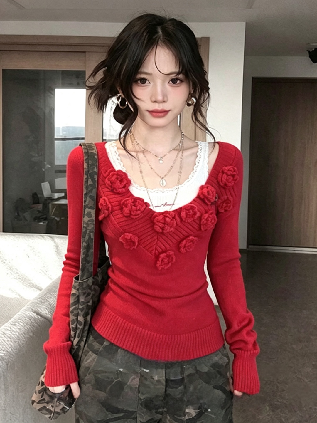 Top de Punto Rojo con Cuello e - Embroidery Design 3D reseña y precio