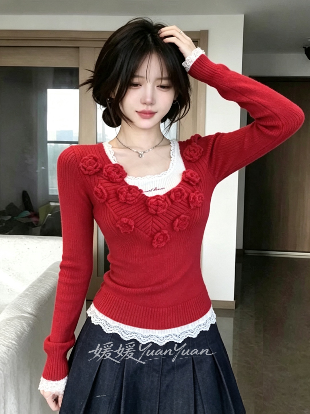 Top de Punto Rojo con Cuello e - Embroidery Design 3D reseña y precio