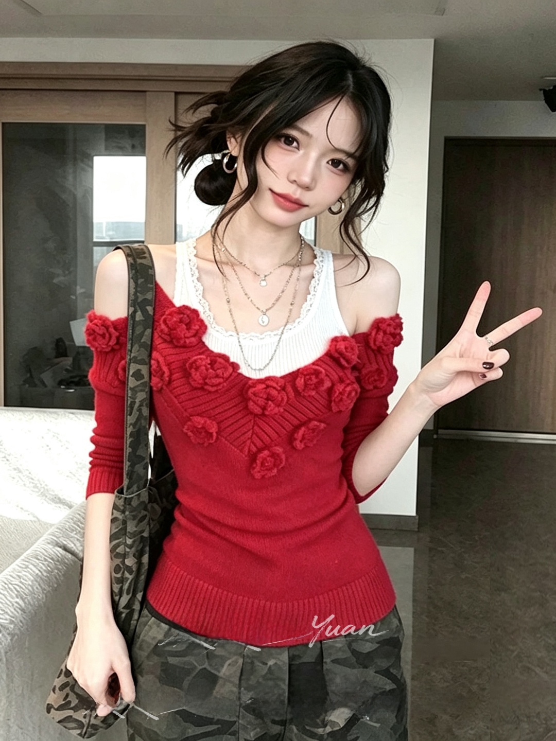 Top de Punto Rojo con Cuello e - Embroidery Design 3D reseña y precio