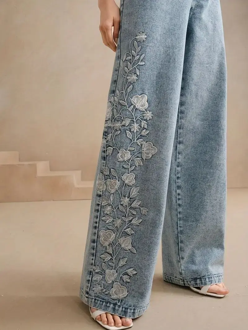 Jeans de Pierna Recta Y2K para - Embroidery Design reseña y precio