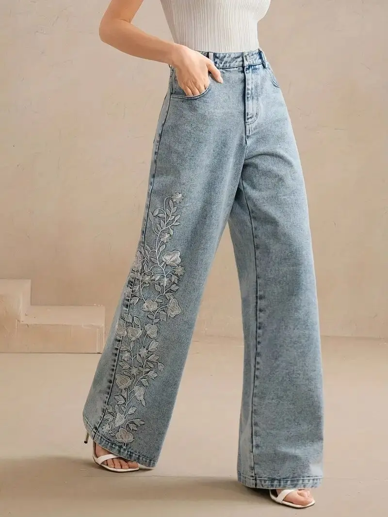 Jeans de Pierna Recta Y2K para - Embroidery Design reseña y precio