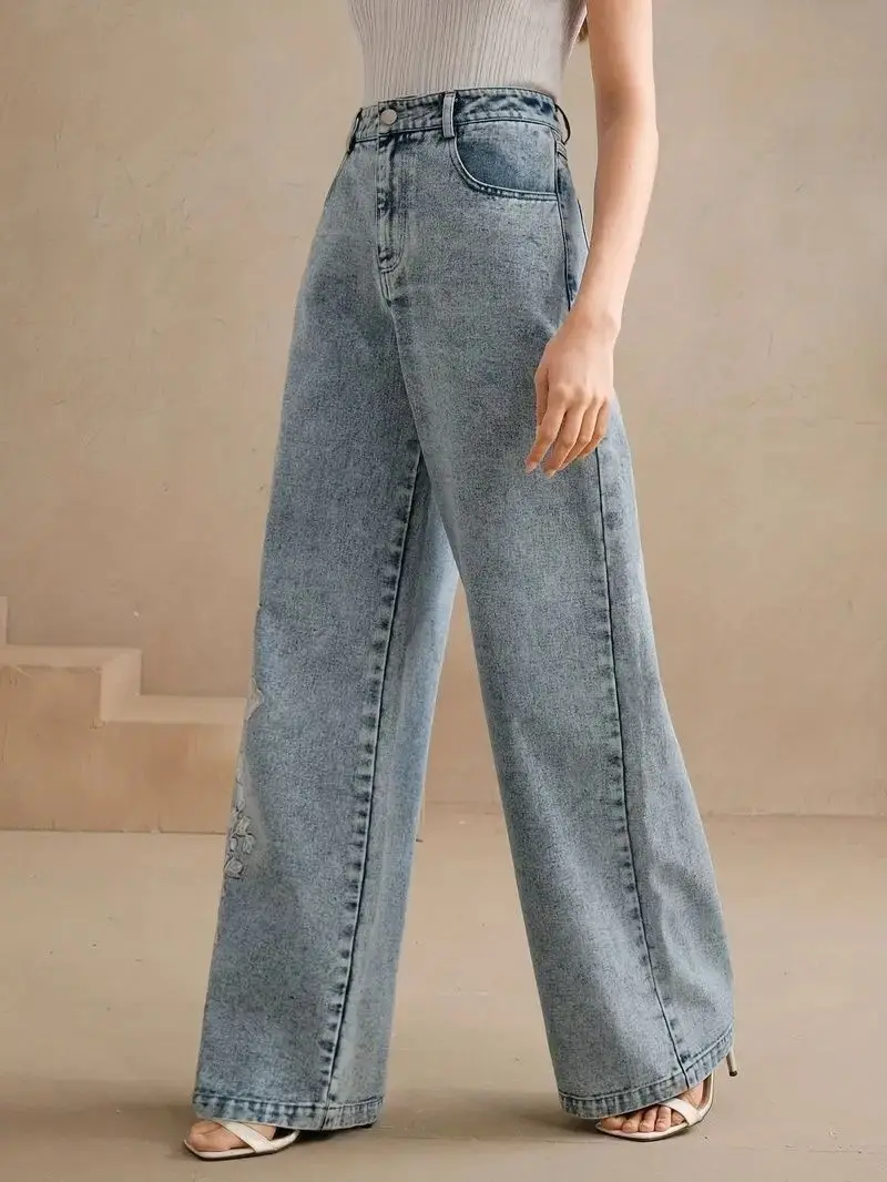 Jeans de Pierna Recta Y2K para - Embroidery Design reseña y precio